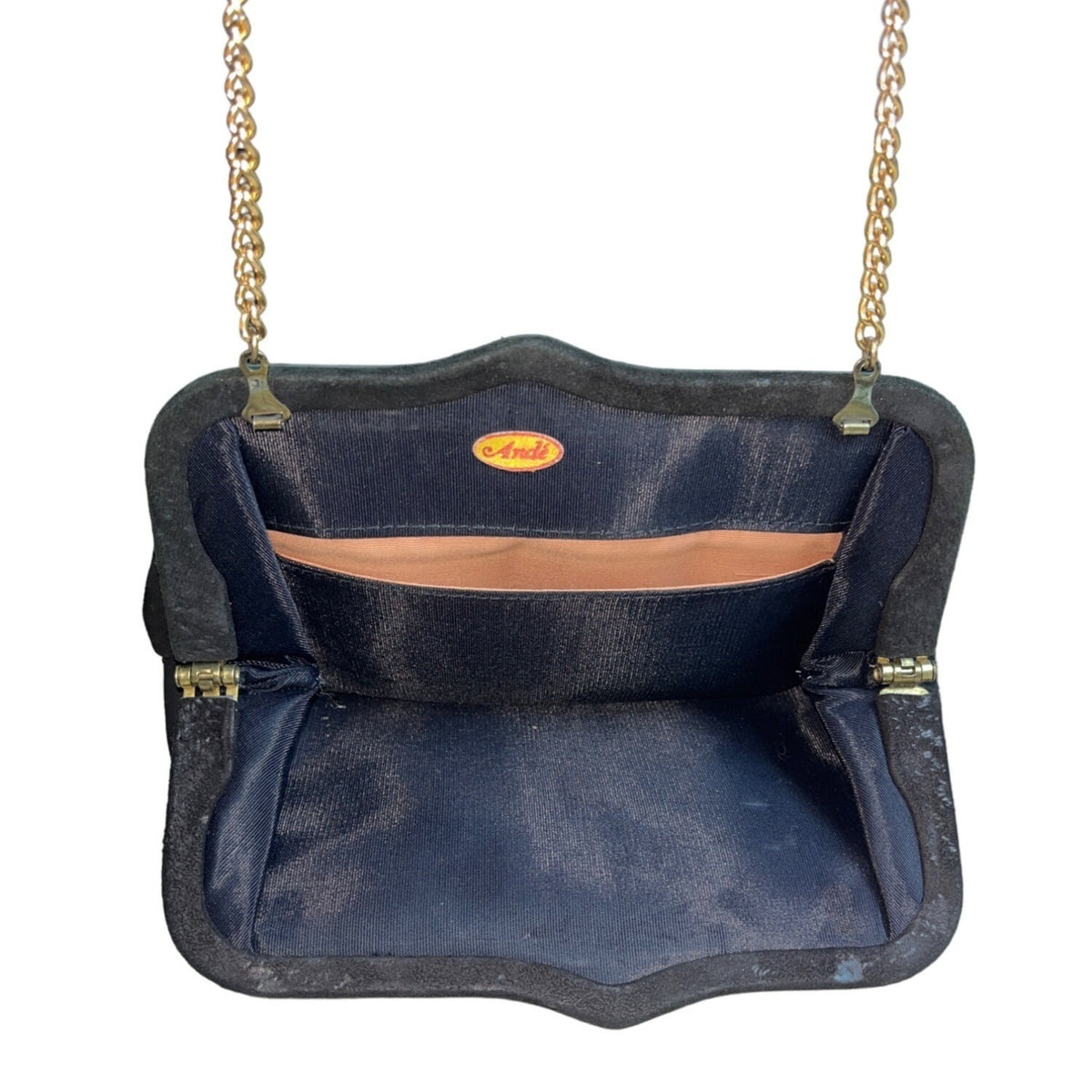 Andé Women's Black  Goldtone Chained Genuine Lamb Suede Shoulder Clutch Sz S