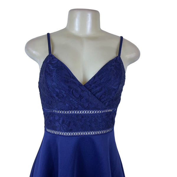 Blue Rain Navy Lace Overlay Fit & Flare Spaghetti Straps Women Dress Sz XS - New