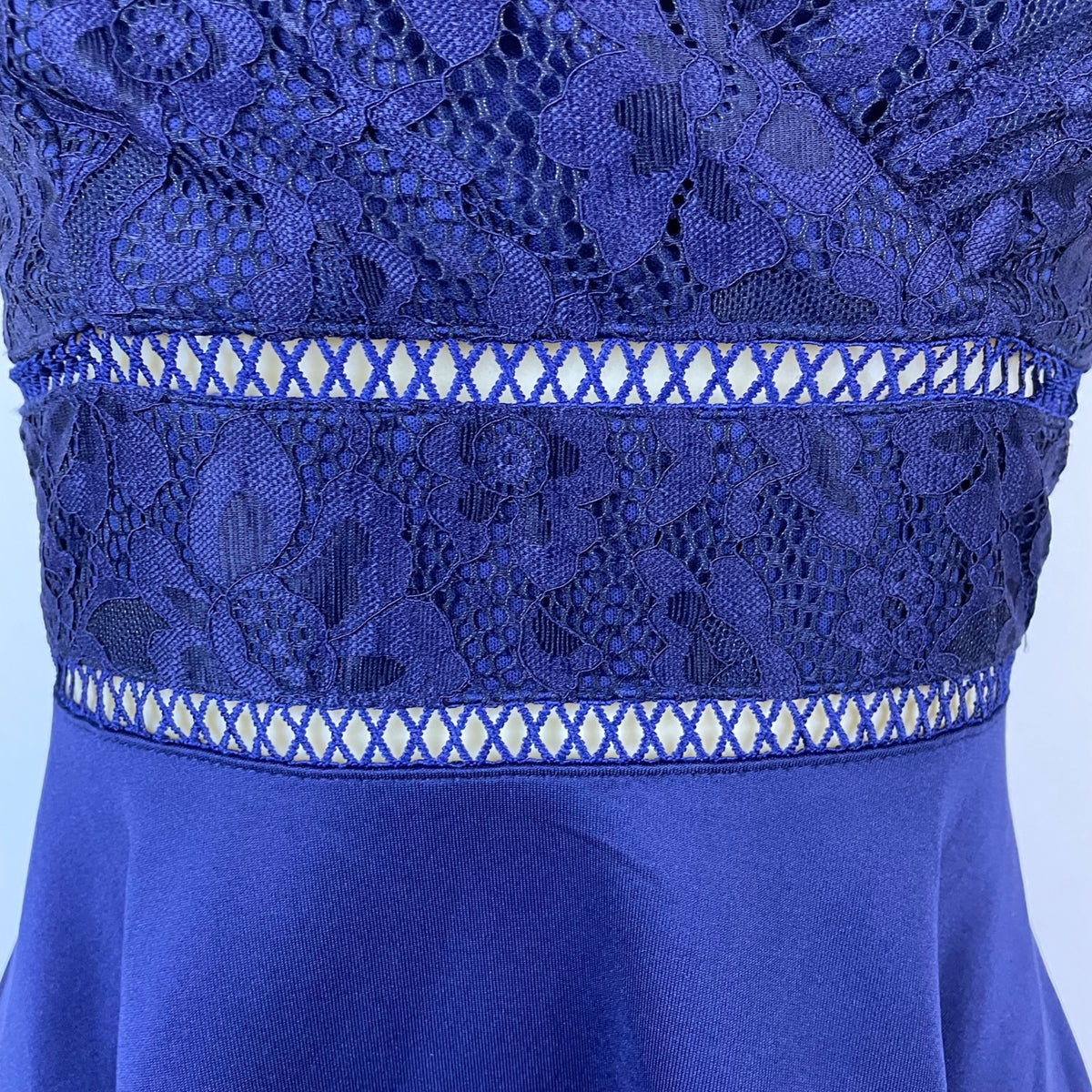 Blue Rain Navy Lace Overlay Fit & Flare Spaghetti Straps Women Dress Sz XS - New