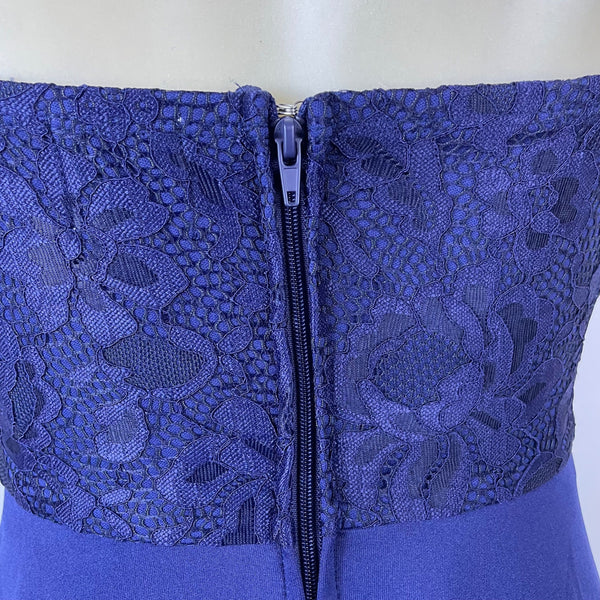 Blue Rain Navy Lace Overlay Fit & Flare Spaghetti Straps Women Dress Sz XS - New