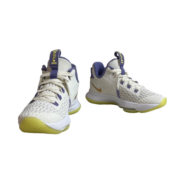 Nike Air Kids Zoom Summit White And Purple LeBron Witness V Sneakers Sz 4