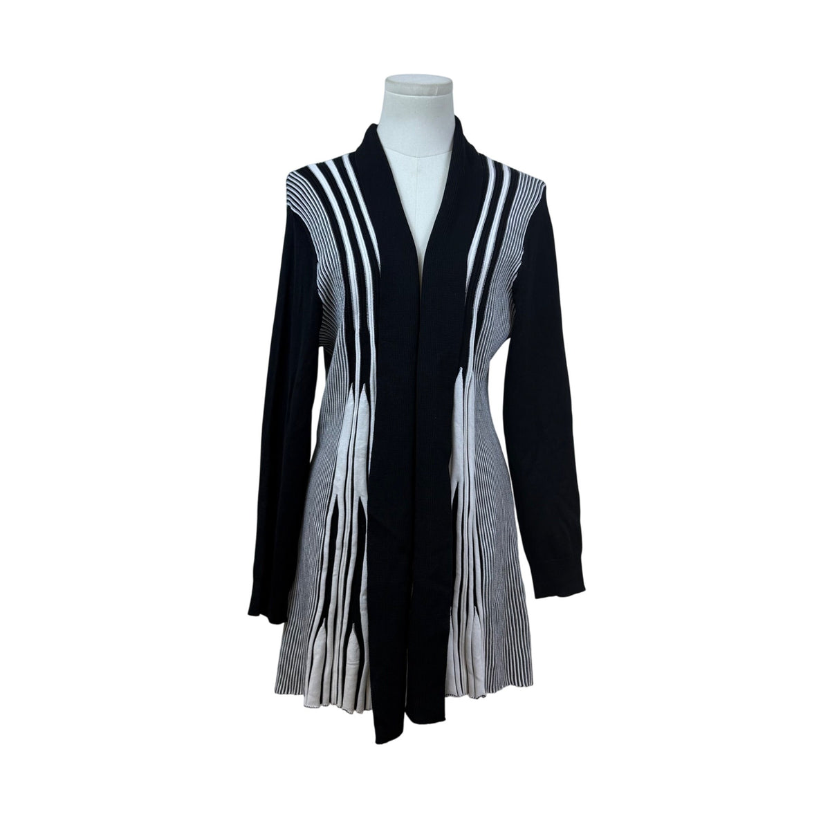Rebecca Malone Womens Black & White Rayon/Nylon Striped Open Front Cardigan Sweater s