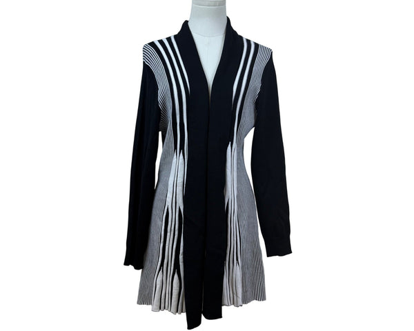 Rebecca Malone Womens Black & White Rayon/Nylon Striped Open Front Cardigan Sweater s