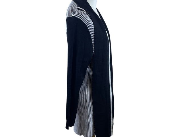 Rebecca Malone Womens Black & White Rayon/Nylon Striped Open Front Cardigan Sweater s