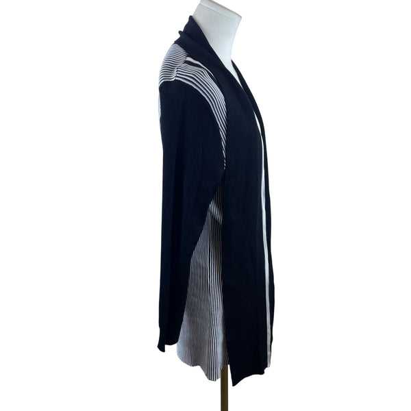 Rebecca Malone Womens Black & White Rayon/Nylon Striped Open Front Cardigan Sweater s