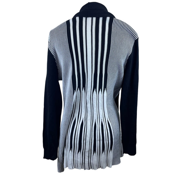 Rebecca Malone Womens Black & White Rayon/Nylon Striped Open Front Cardigan Sweater s