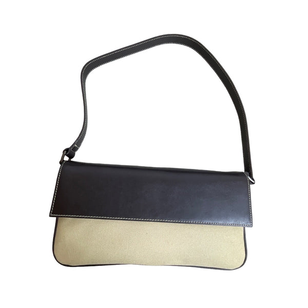 Caslon Women's Beige and Brown Leather Shoulder Flap Bag Sz M