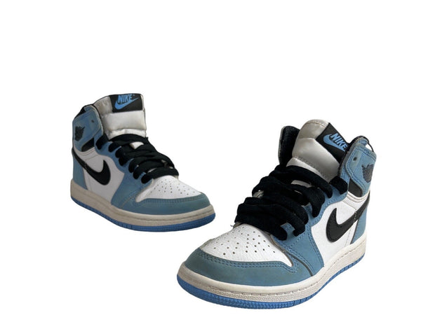 Nike Air Jordan 1 Retro Blue & White Leather High OG UNC Boys Sneakers Size 12C