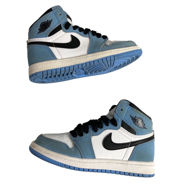 Nike Air Jordan 1 Retro Blue & White Leather High OG UNC Boys Sneakers Size 12C