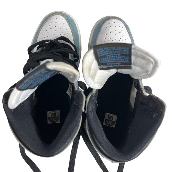 Nike Air Jordan 1 Retro Blue & White Leather High OG UNC Boys Sneakers Size 12C