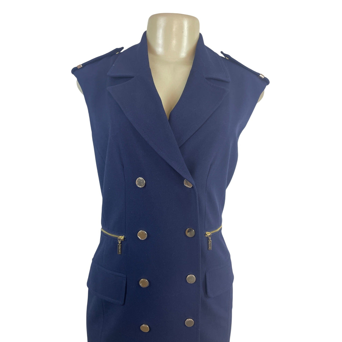 Calvin Klein Women’s Sleeveless Navy Blue Military-Inspired Dress Sz 6