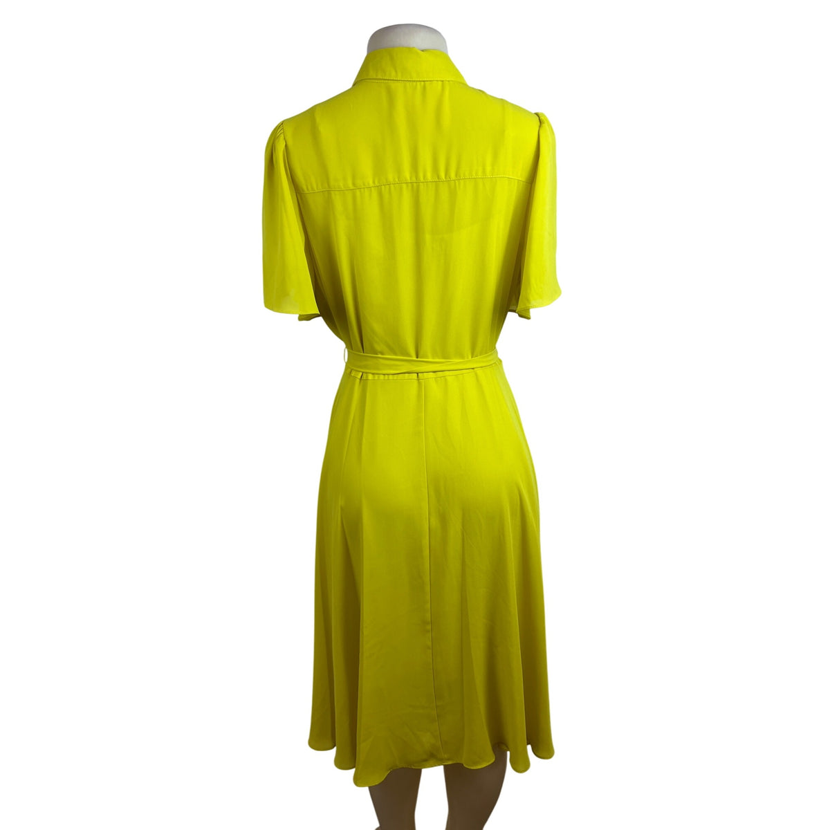 Nanette Womens Bright Yellow Midi Dress With Belt & Pleated Detail Sz 12