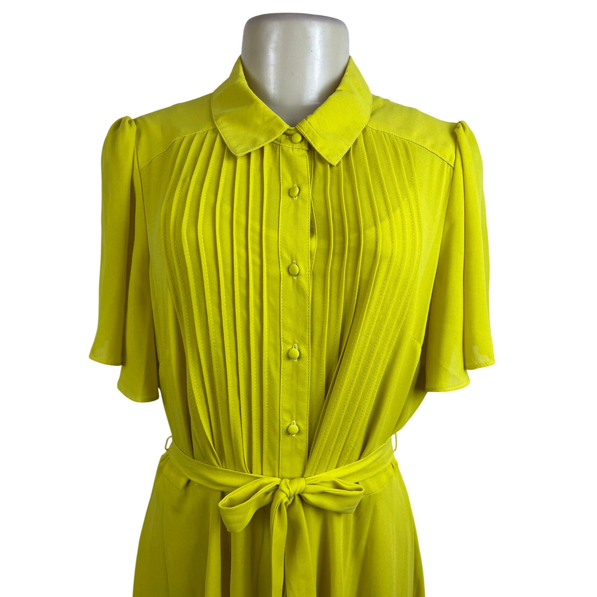 Nanette Womens Bright Yellow Midi Dress With Belt & Pleated Detail Sz 12