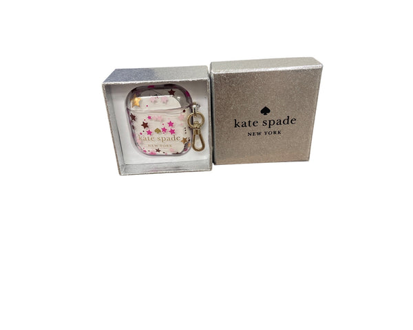 Kate Spade Glitter Star Print Clear Airpods Case With Keychain New In Box