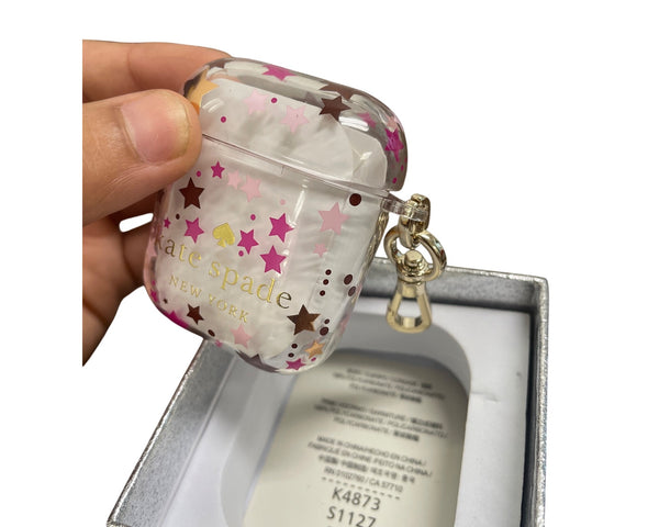 Kate Spade Glitter Star Print Clear Airpods Case With Keychain New In Box