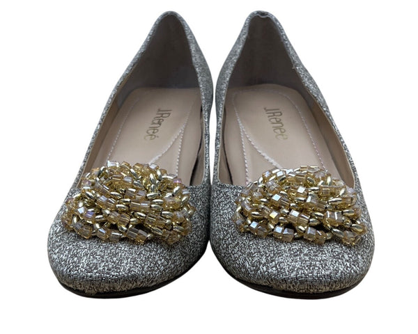 J. Renee Women’s Grey Glitter Eloisa Gold Beaded Detail Wedge Pumps Sz 7.5M