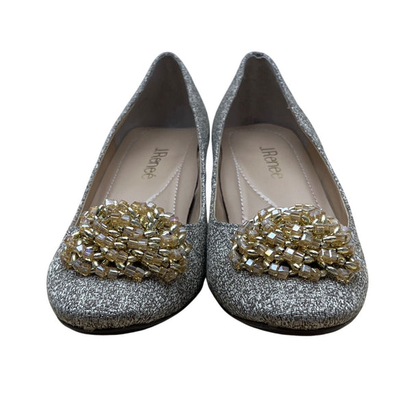 J. Renee Women’s Grey Glitter Eloisa Gold Beaded Detail Wedge Pumps Sz 7.5M