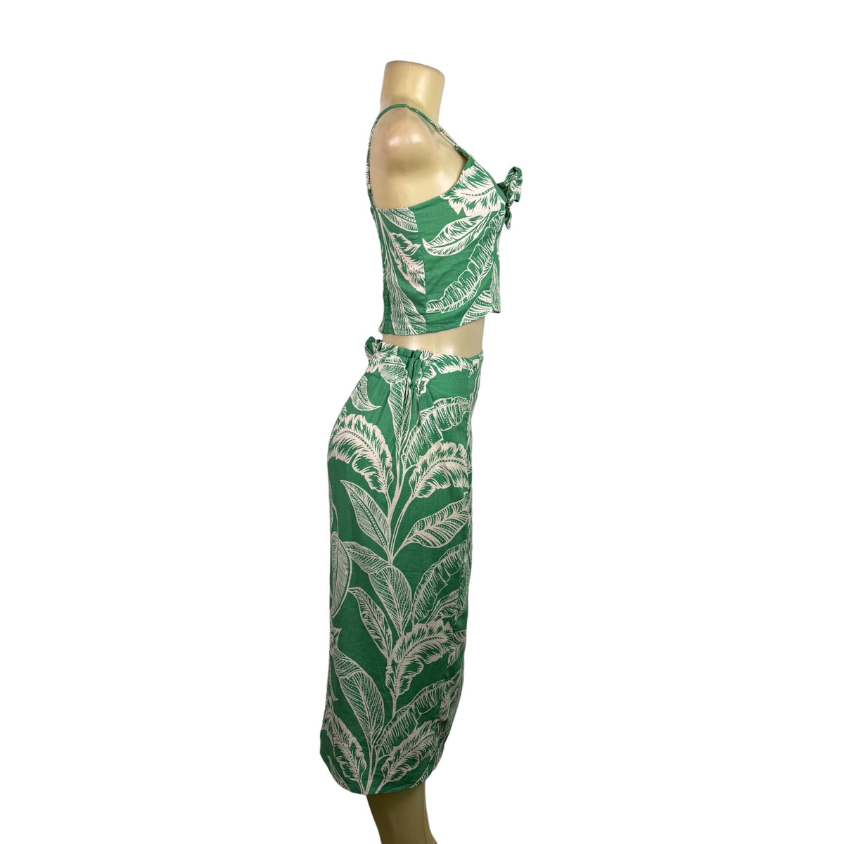 Rachel Zoe Womens Green Linen Rayon Leaf Print Crop Top & Wrap Skirt Set XS 2pc