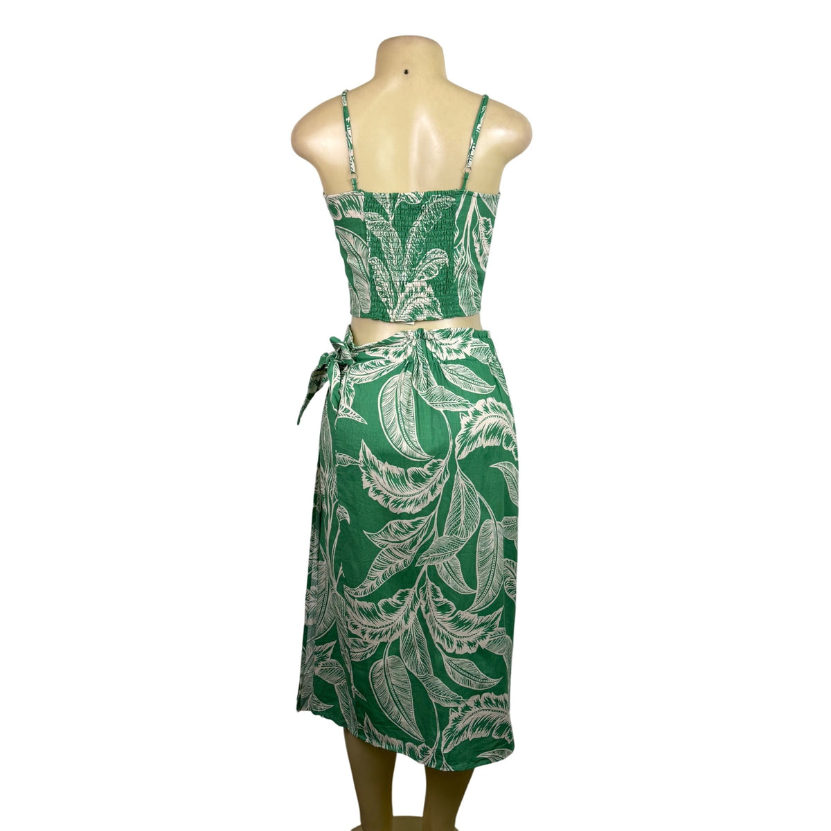 Rachel Zoe Womens Green Linen Rayon Leaf Print Crop Top & Wrap Skirt Set XS 2pc