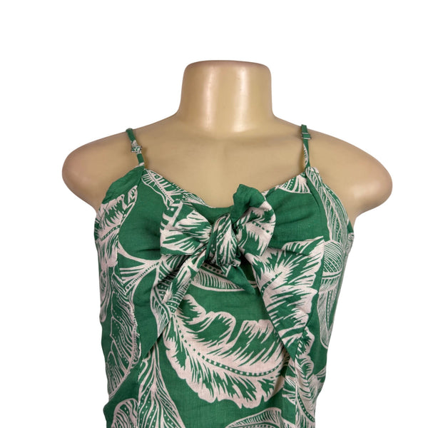 Rachel Zoe Womens Green Linen Rayon Leaf Print Crop Top & Wrap Skirt Set XS 2pc
