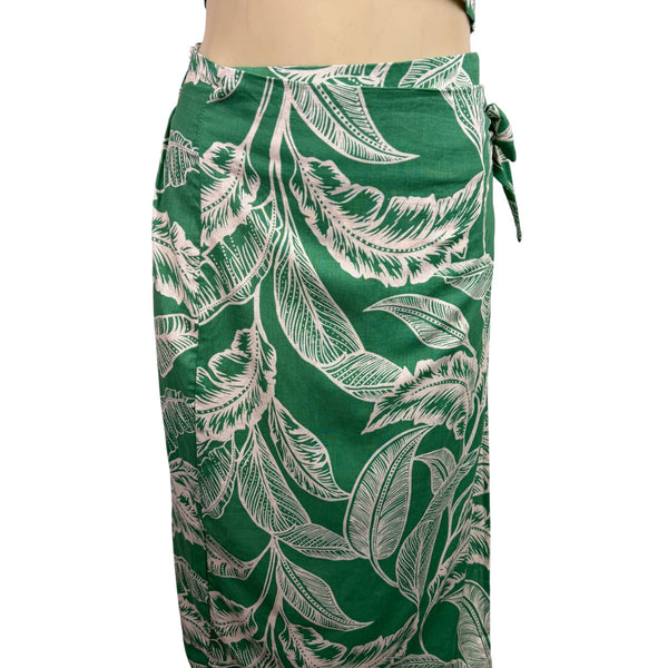 Rachel Zoe Womens Green Linen Rayon Leaf Print Crop Top & Wrap Skirt Set XS 2pc