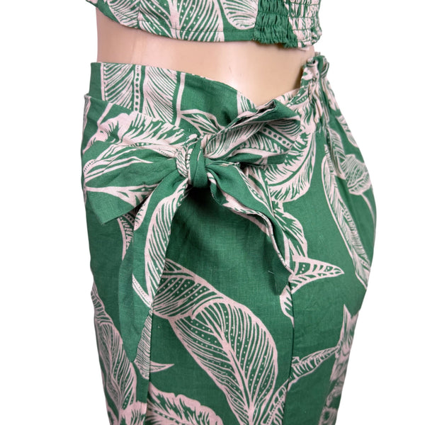 Rachel Zoe Womens Green Linen Rayon Leaf Print Crop Top & Wrap Skirt Set XS 2pc