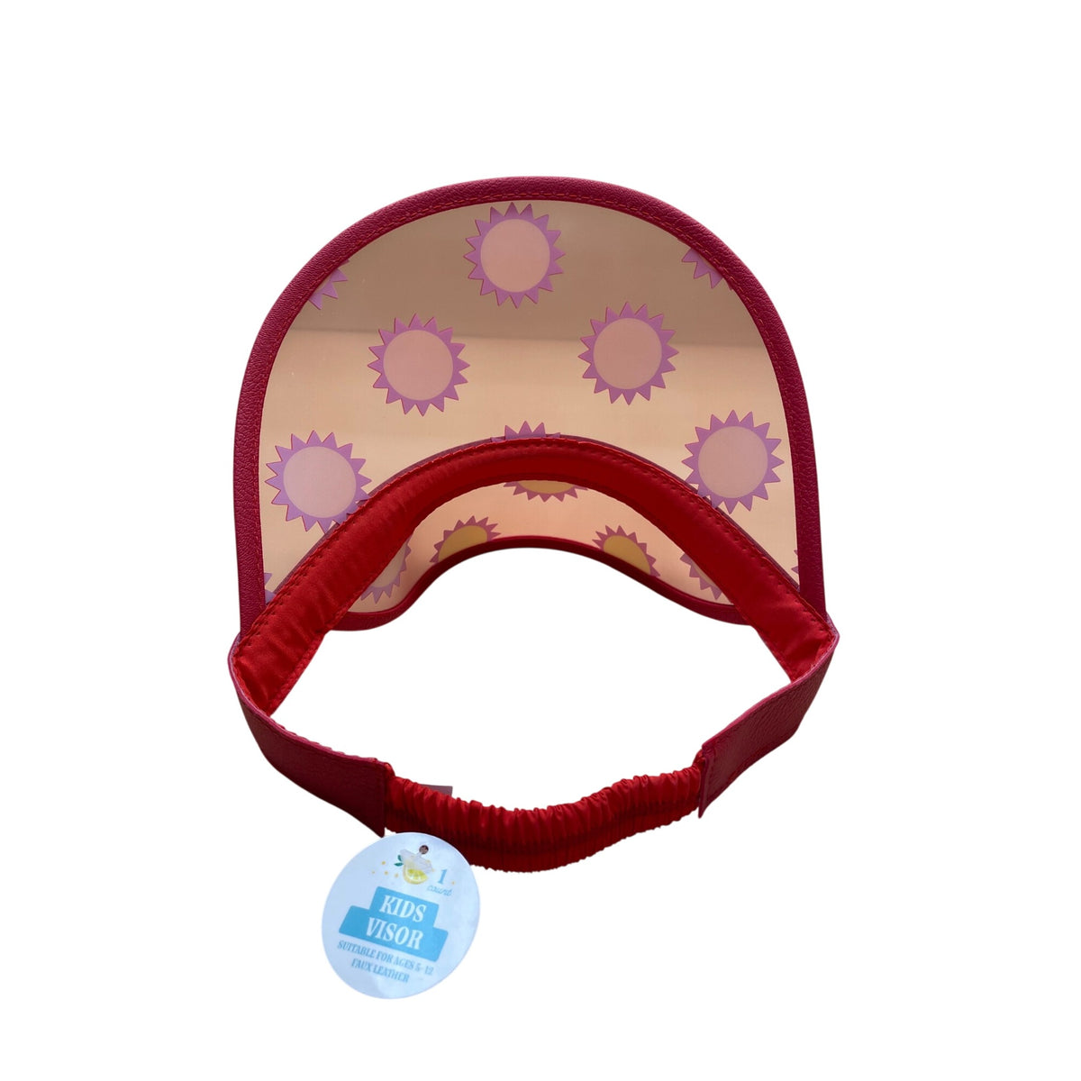Kids Visor Kids Adjustable Red Faux Leather Sun Visor With Sun Pattern Ages 5-12 Flexible Strap
