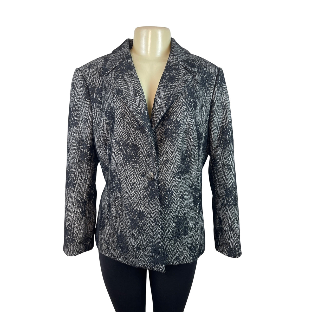 Lovely Gray & Black Floral Patterned Blazer Jacket Women’s