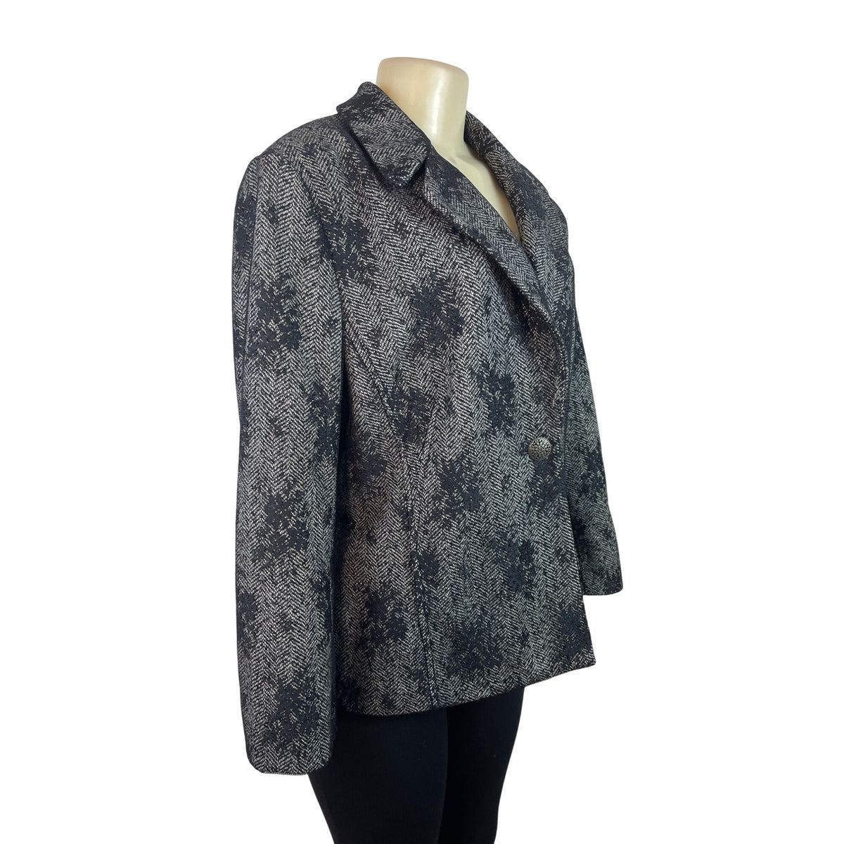 Lovely Gray & Black Floral Patterned Blazer Jacket Women’s