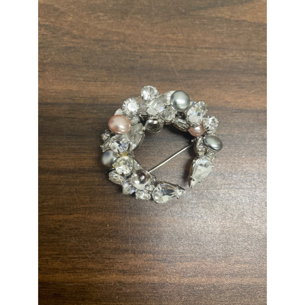Vintage Crystal & Pearl Brooch Pin