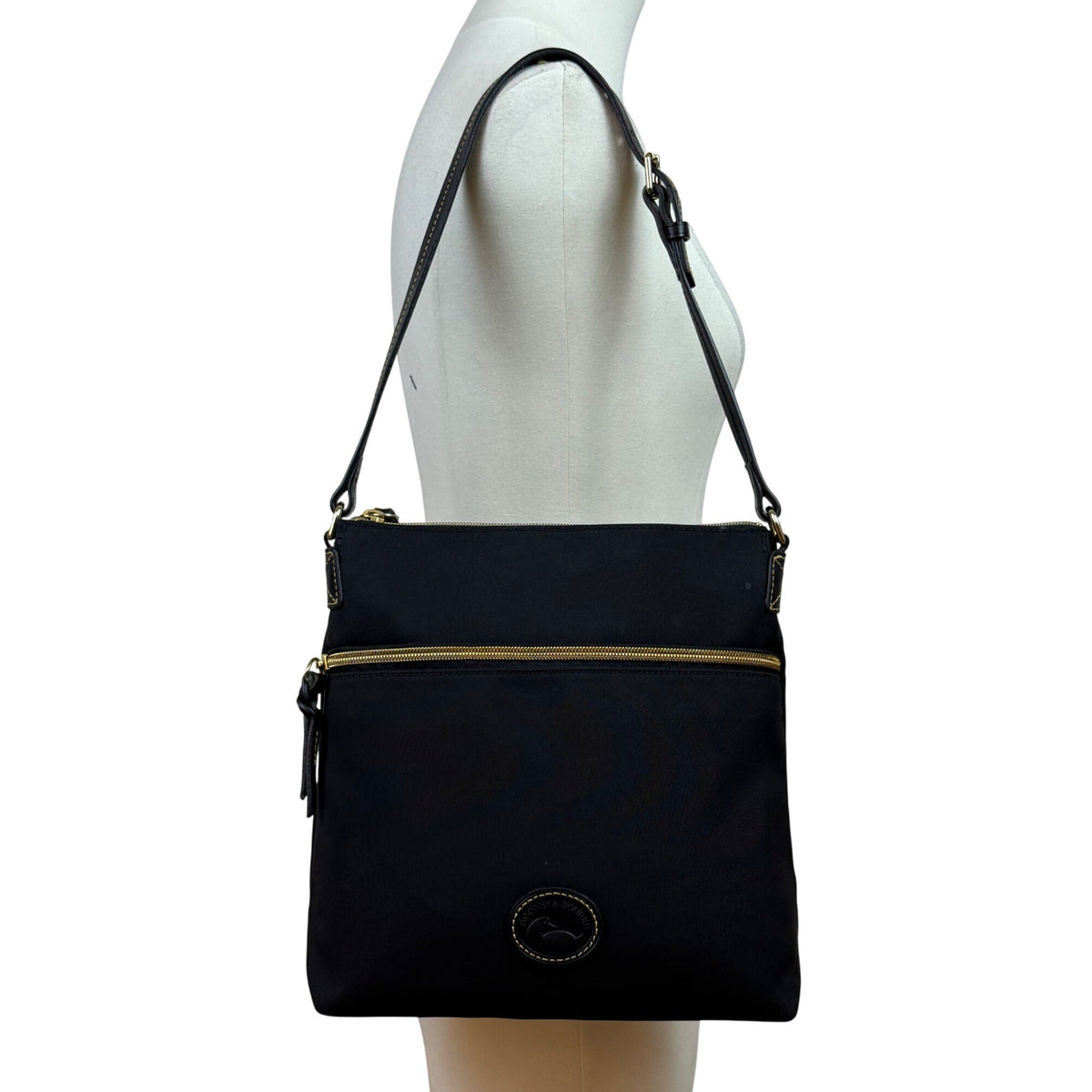 Dooney & Bourke Black Nylon With Adjustable Strap & Front Pocket Crossbody Bag