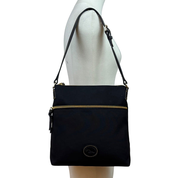Dooney & Bourke Black Nylon With Adjustable Strap & Front Pocket Crossbody Bag