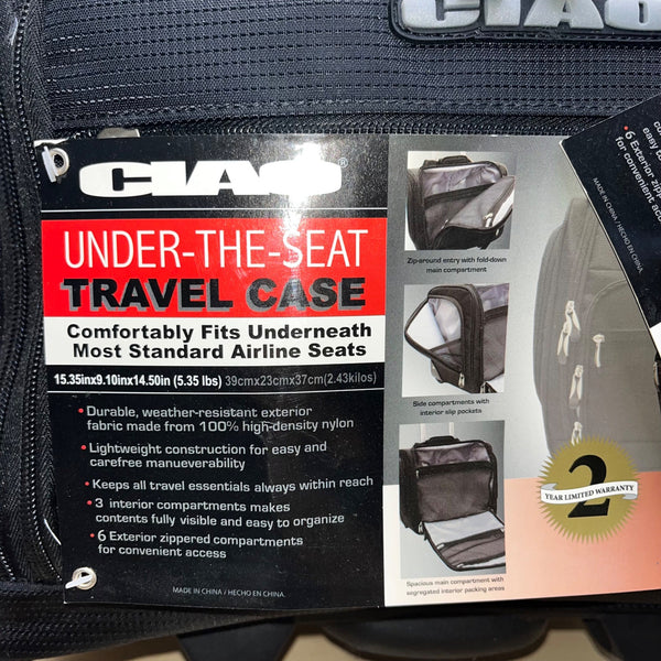 Ciao Unisex Black Nylon Under-The-Seat Spacious Rolling Travel Case