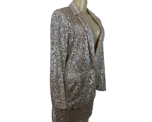 Banana Republic Women's Sequin Blazer & Mini Skirt Set Silver Sparkling Sz 8/10