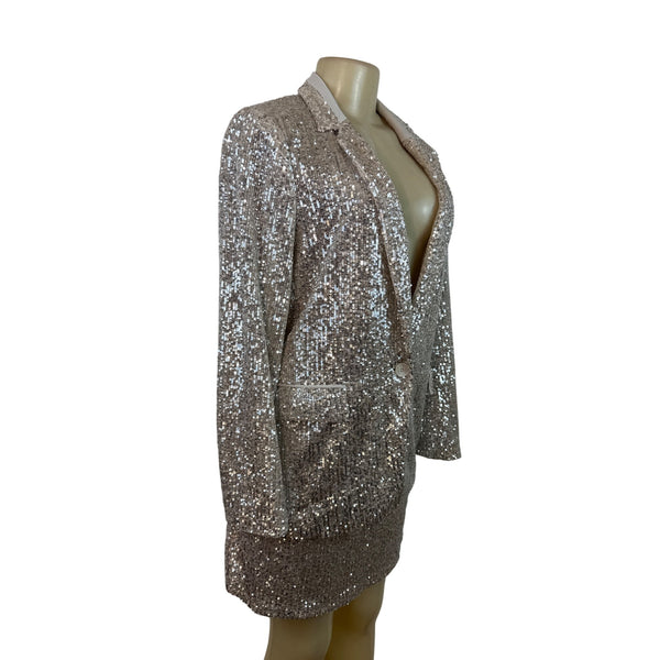 Banana Republic Women's Sequin Blazer & Mini Skirt Set Silver Sparkling Sz 8/10