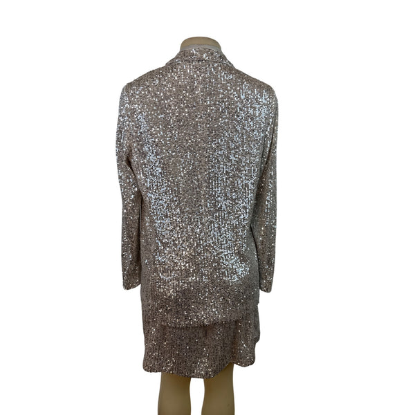 Banana Republic Women's Sequin Blazer & Mini Skirt Set Silver Sparkling Sz 8/10