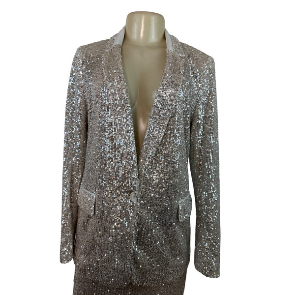 Banana Republic Women's Sequin Blazer & Mini Skirt Set Silver Sparkling Sz 8/10