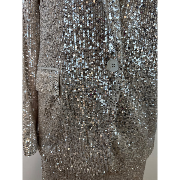 Banana Republic Women's Sequin Blazer & Mini Skirt Set Silver Sparkling Sz 8/10