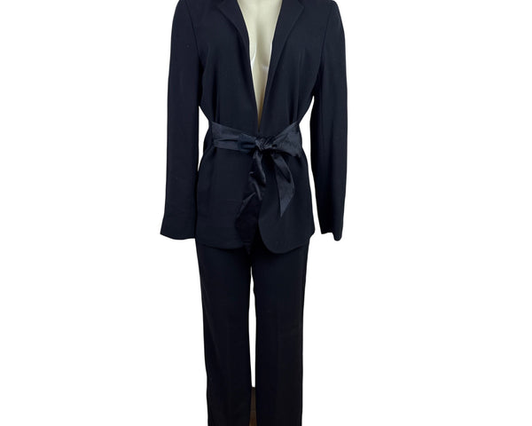 Carlisle Womens Navy Suit Set With Belted Blazer & Wide-Leg Pants Size 8