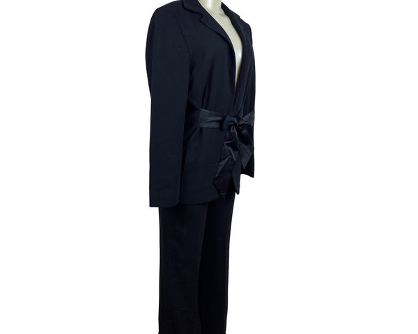 Carlisle Womens Navy Suit Set With Belted Blazer & Wide-Leg Pants Size 8