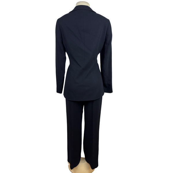 Carlisle Womens Navy Suit Set With Belted Blazer & Wide-Leg Pants Size 8