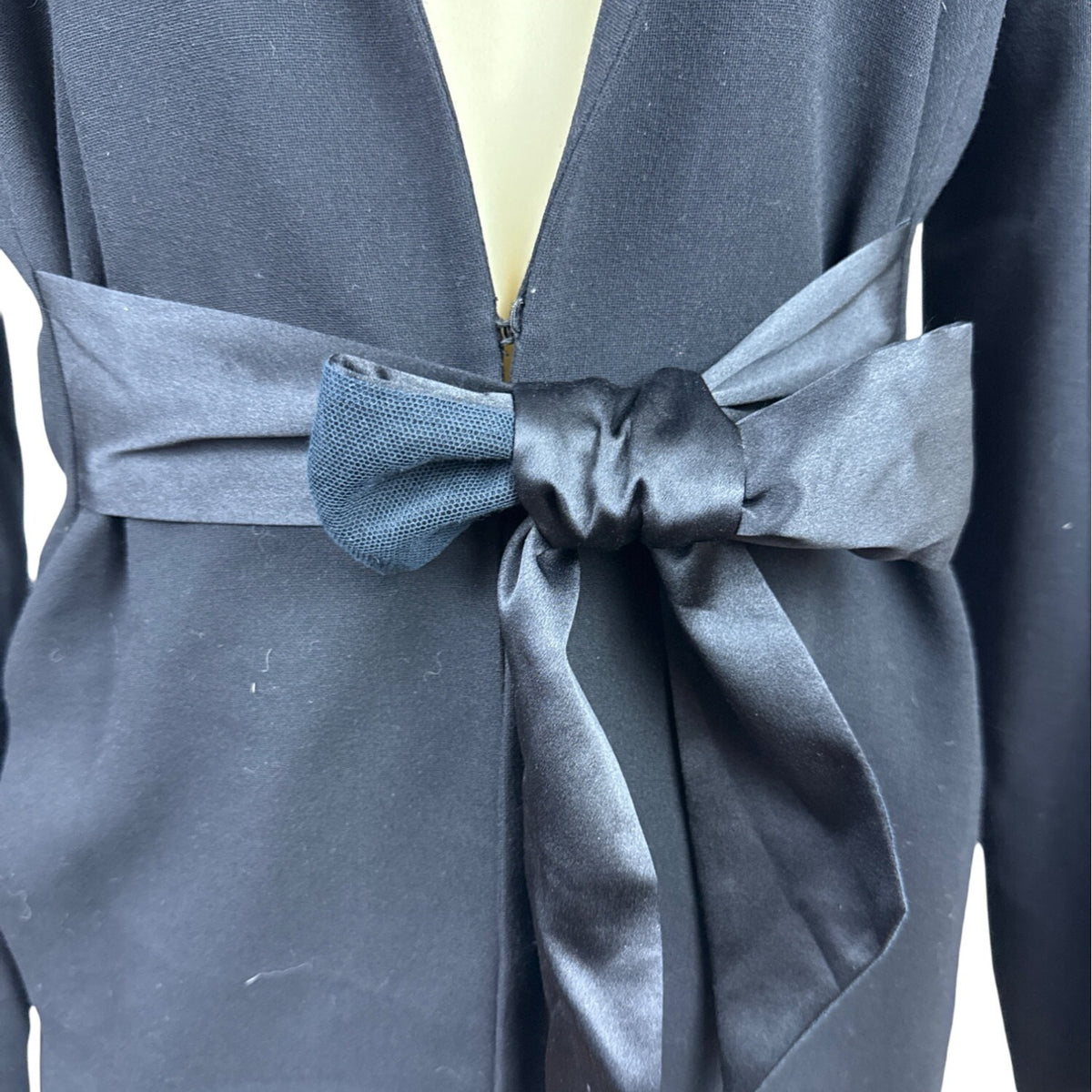 Carlisle Womens Navy Suit Set With Belted Blazer & Wide-Leg Pants Size 8