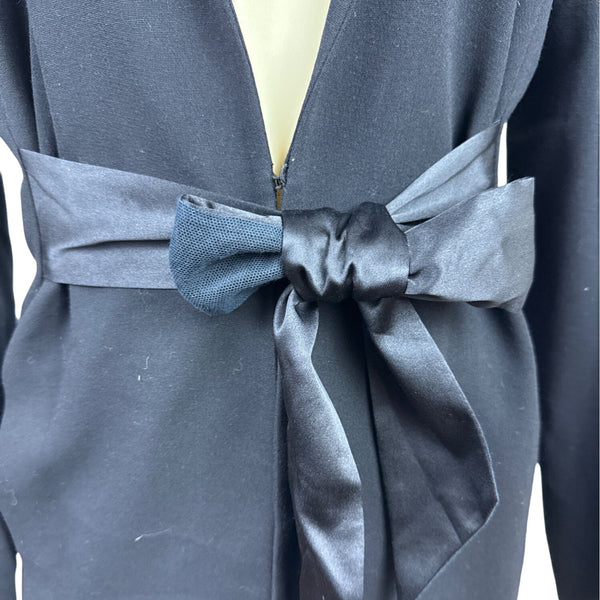 Carlisle Womens Navy Suit Set With Belted Blazer & Wide-Leg Pants Size 8