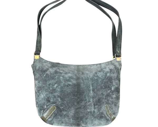 Vintage Gray Suede With Double Strap & Zip Closure Shoulder Bag Sz M
