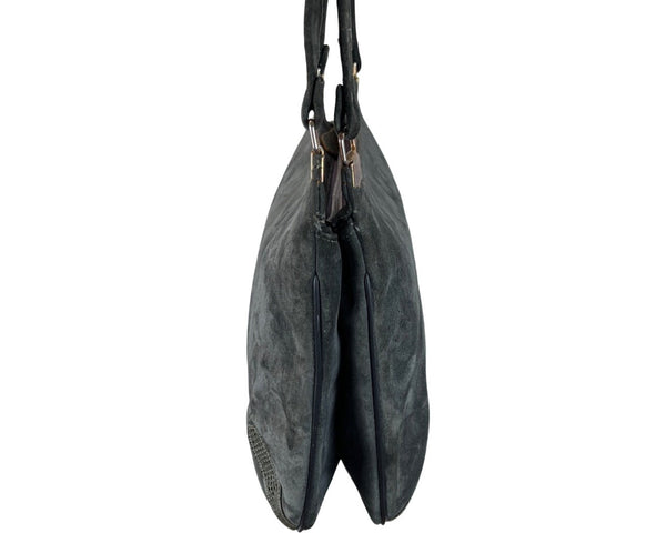 Vintage Gray Suede With Double Strap & Zip Closure Shoulder Bag Sz M