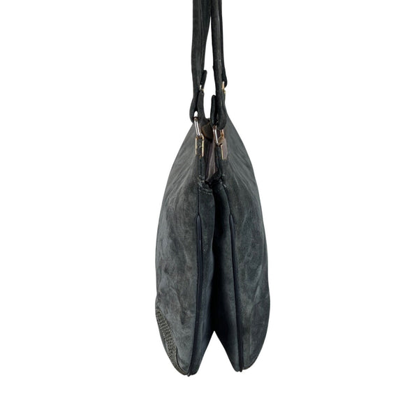 Vintage Gray Suede With Double Strap & Zip Closure Shoulder Bag Sz M