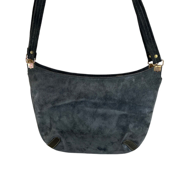 Vintage Gray Suede With Double Strap & Zip Closure Shoulder Bag Sz M
