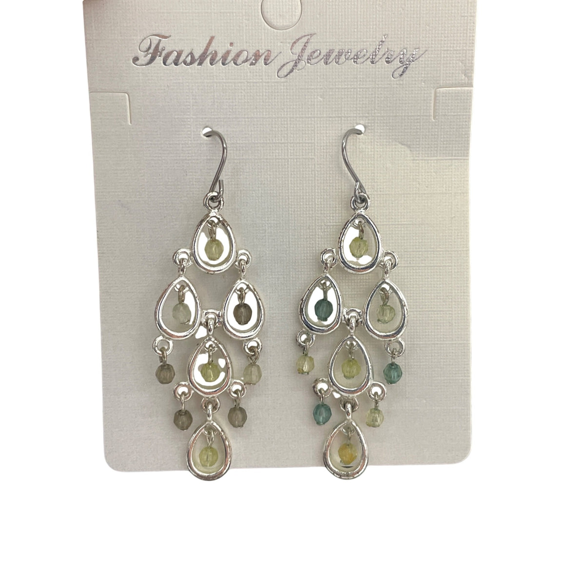 Fashion Jewelry Womens Silver Tone Dangle Chandelier Earrings With Green Beads