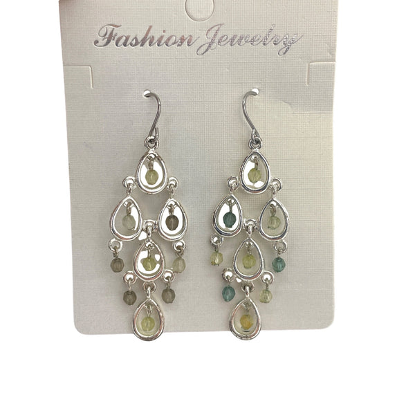 Fashion Jewelry Womens Silver Tone Dangle Chandelier Earrings With Green Beads