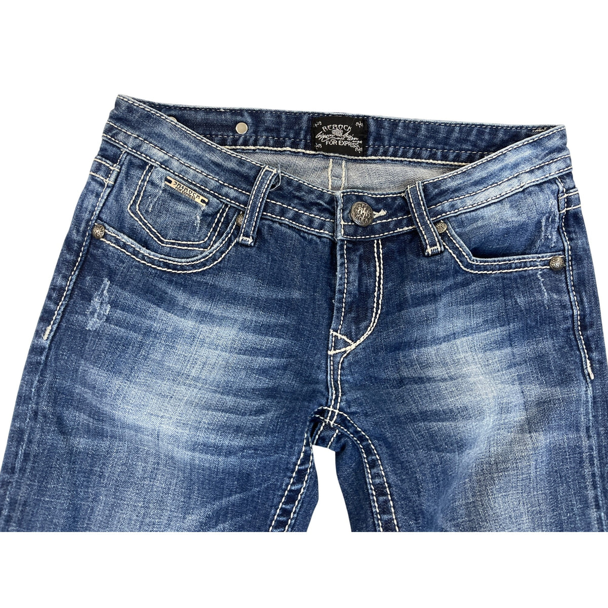 Be Rocks For Express Women's Blue  Medium Wash Rock Revival Bootcut Jeans Sz 2R
